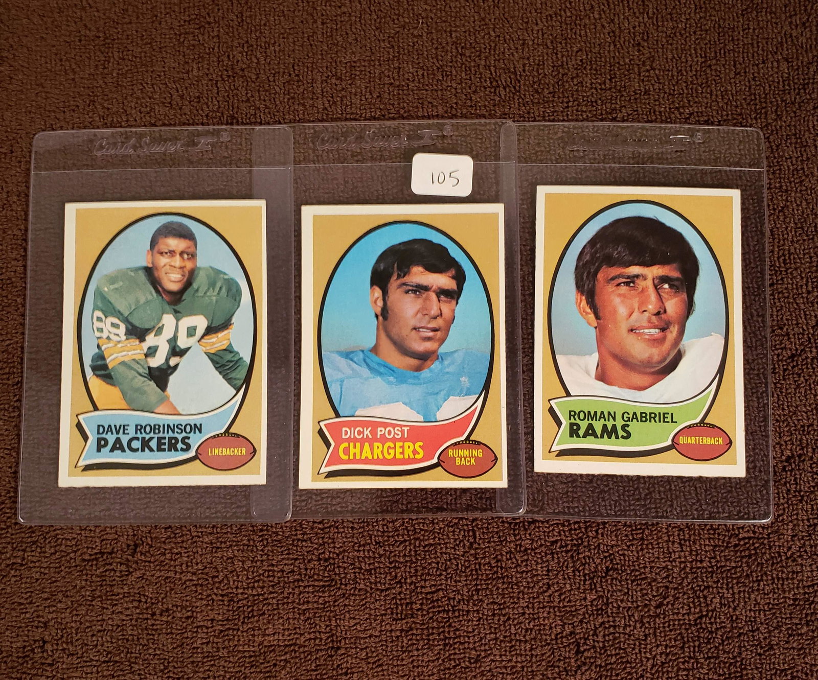 HIGHER GRADE 1970 TOPPS FOOTBALL CARDS: ROMAN GABRIEL #100, DICK POST #97, DUANE ROBINSON #102 EXMT
