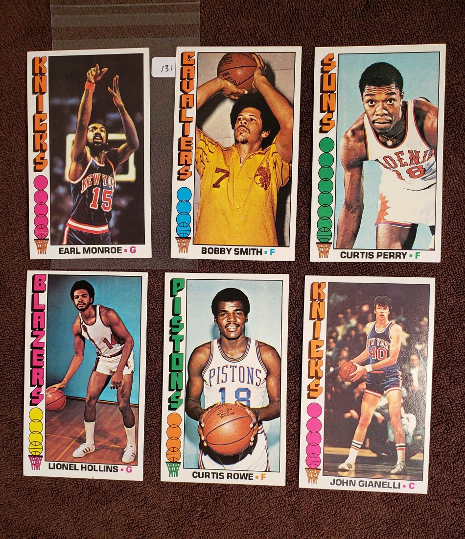 VINTAGE JUMBO 1976 TOPPS BASKETBALL CARDS NRMT+: LOT OF 6 CARDS WITH #119 LIONEL HOLLINS, #98 EARL THE PEARL MONROE