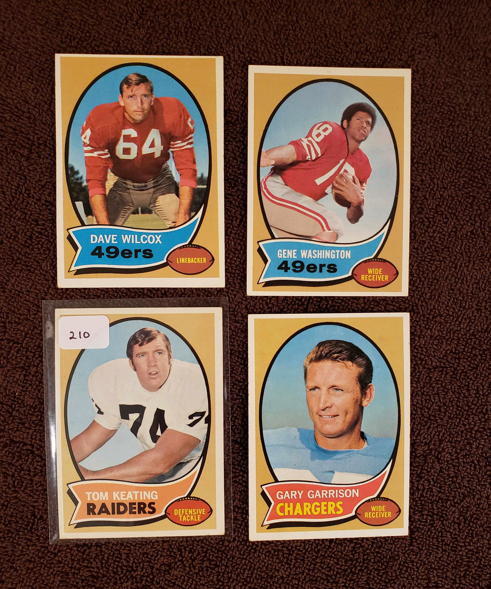 LOT OF 4 VINTAGE TOPPS FOOTBALL CARDS VGEX CONDITION: 1970 TOPPS CARDS #57, #171 AND GARY GARRISON #23, GENE WASHINGTON #81