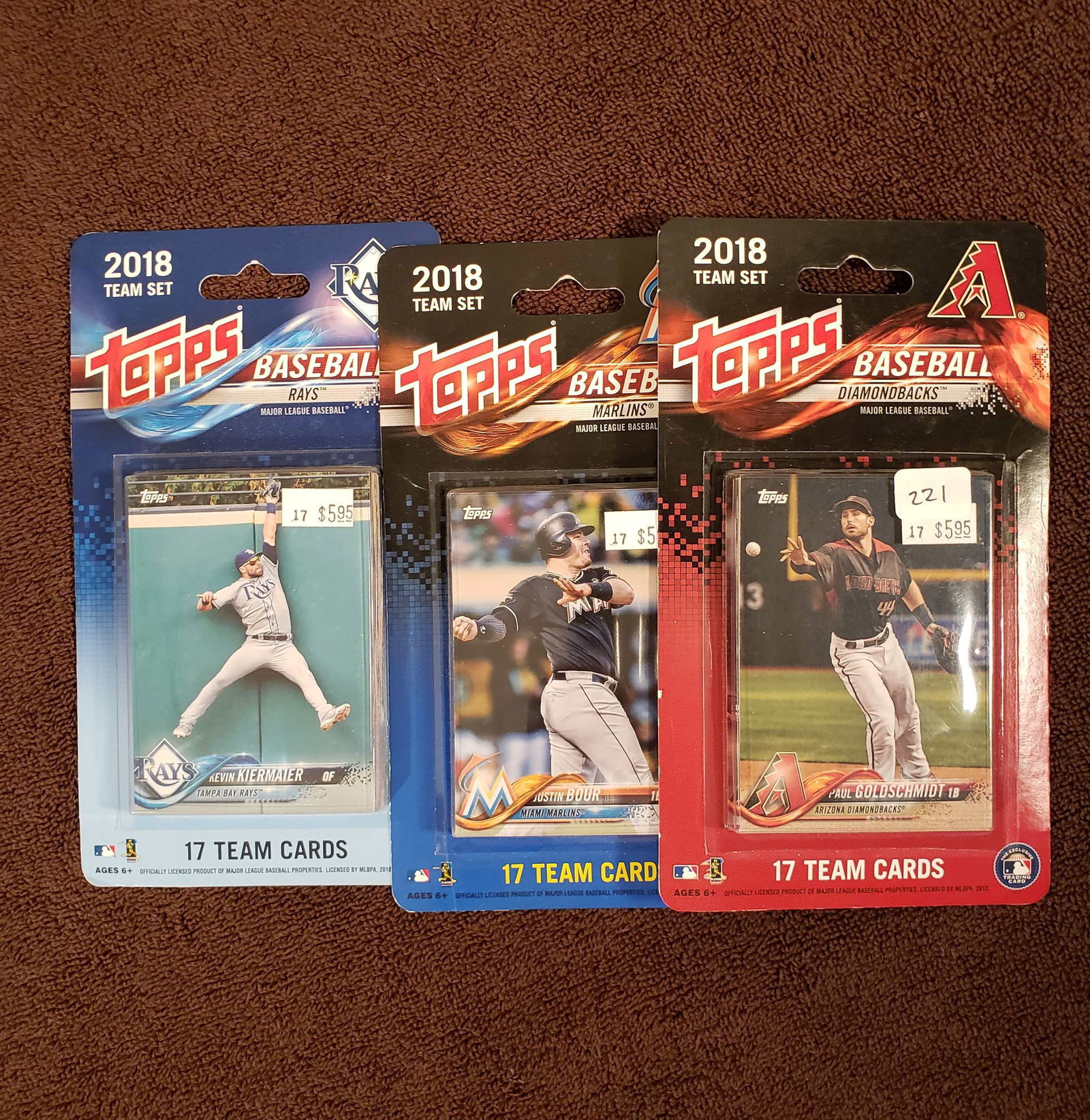 LOT OF 3 2018 TOPPS BASEBALL TEAM SET BLISTER PACKS: 2018 TOPPS ARIZONA D-BACKS, MIAMI MARLINS AND TAMPA BAY RAYS TEAM SETS