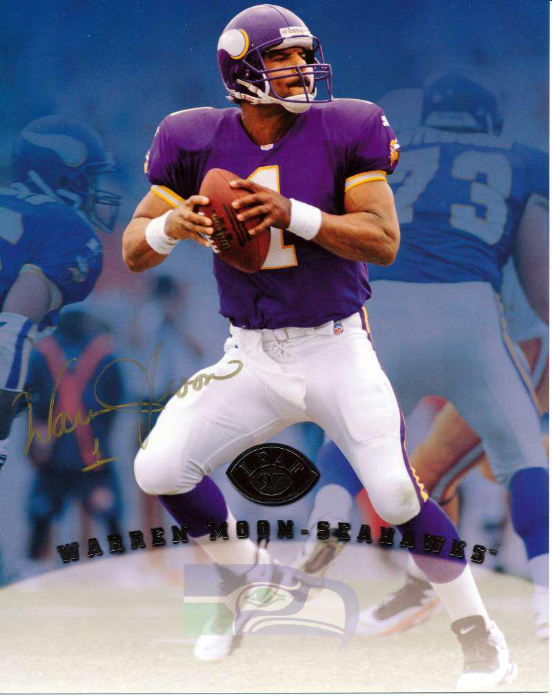 WARREN MOON AUTO GRAPHED GOLD AUTO LARGE CARD: WARRN MOON MINNNESOTA VIKINGS NFL HALL OF FAME SIGNED AUTOGRAPHED 8X10 PHOTO OVERSIZED FOOTBALL CARD STOCK WITH COA
