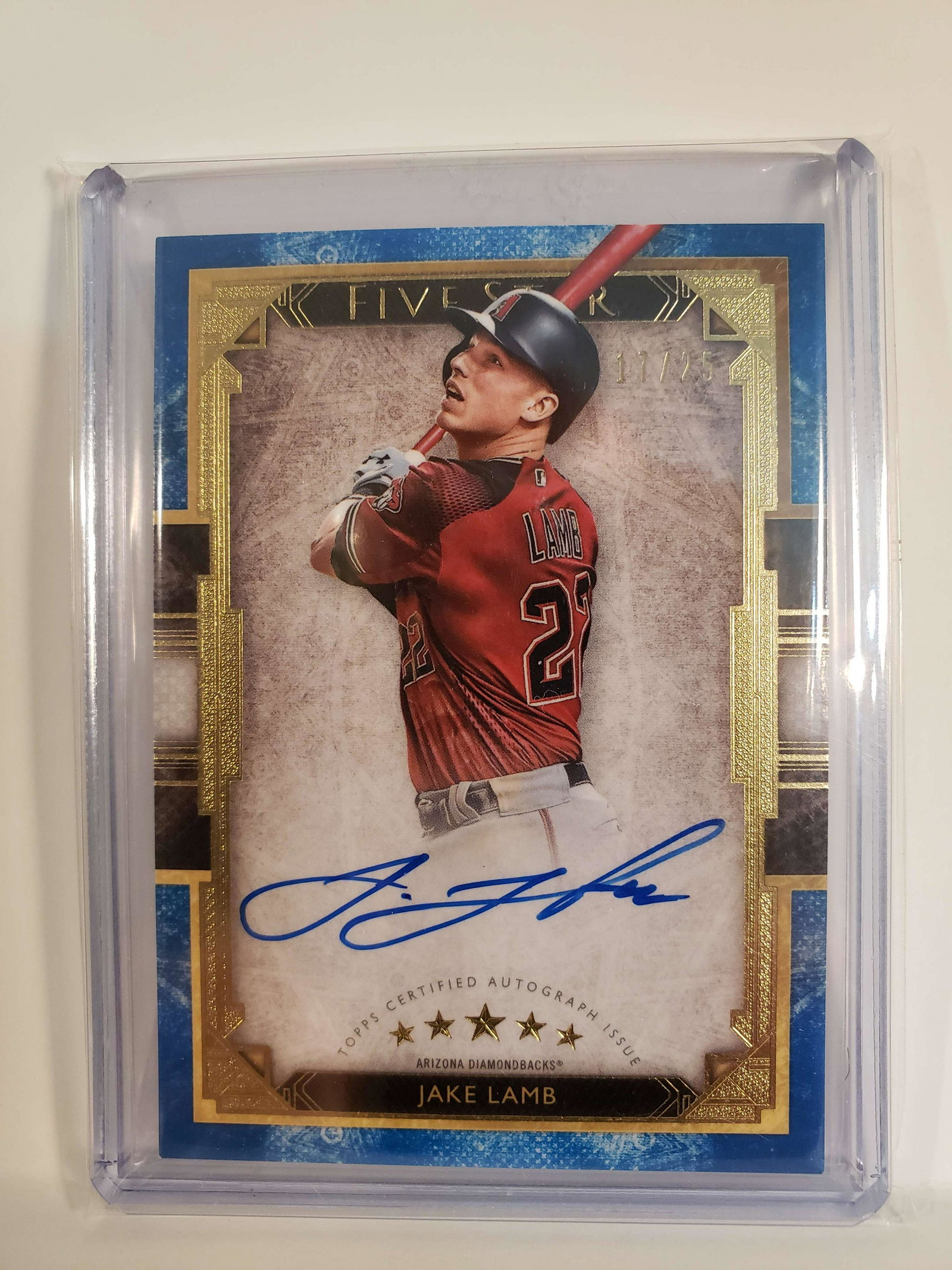 TOPPS FIVE STAR JAKE LAMB BLUE SHORT PRINT ON-CARD AUTO: NUMBERED 17/25 BLUE SSP SUPER THICK PREMIUM TOPPS FIVE STAR JAKE LAMB AUTO ARIZONA D-BACKS BREWERS