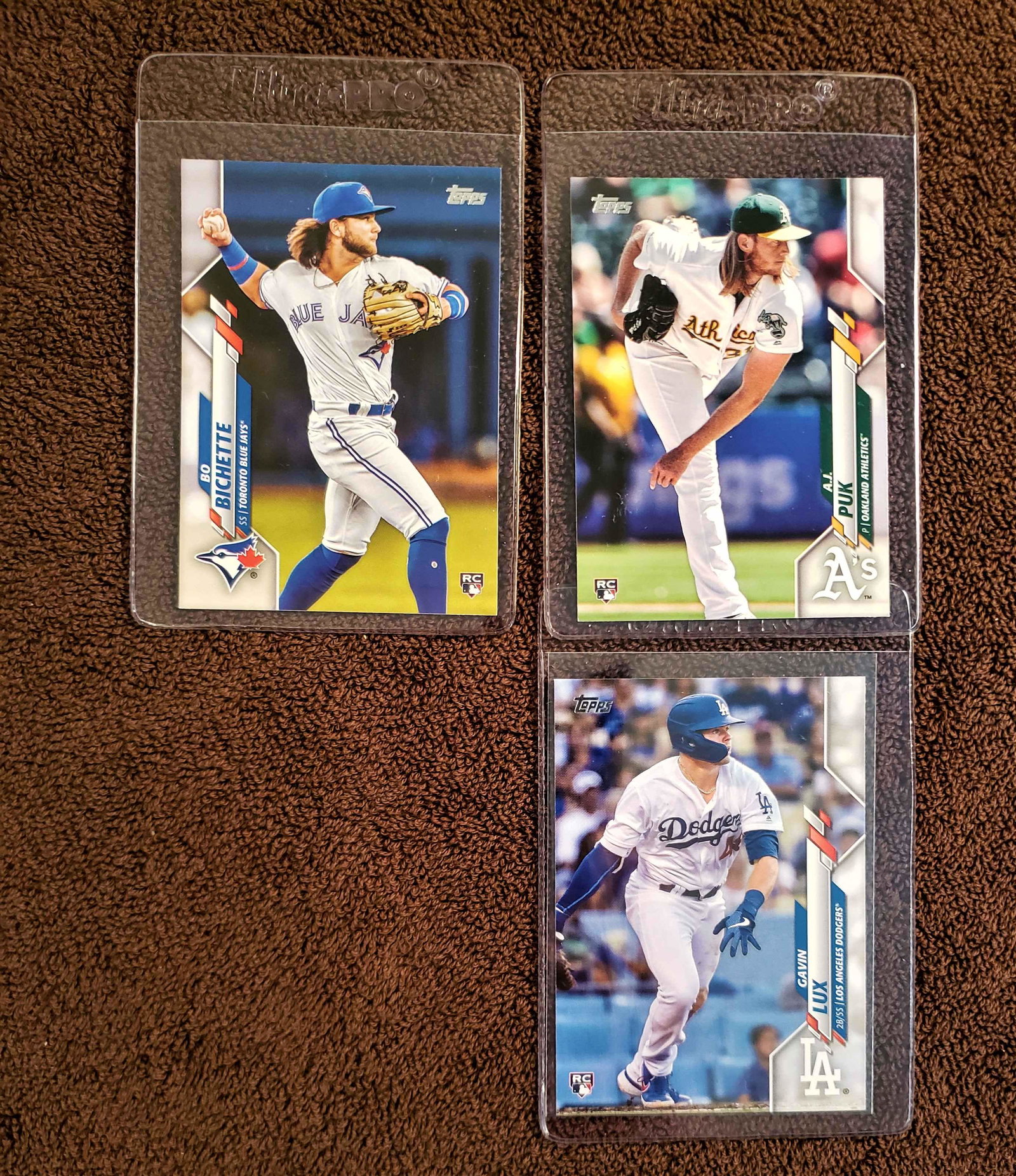 2020 TOPPS SERIES 1 FLAGSHIP ROOKIE CARDS LUX,: LOT OF 3 2020 TOPPS SERIES 1 ROOKIE CARDS TOP PROSPECT GAVIN LUX, BO BICHETE AND AJ PUK