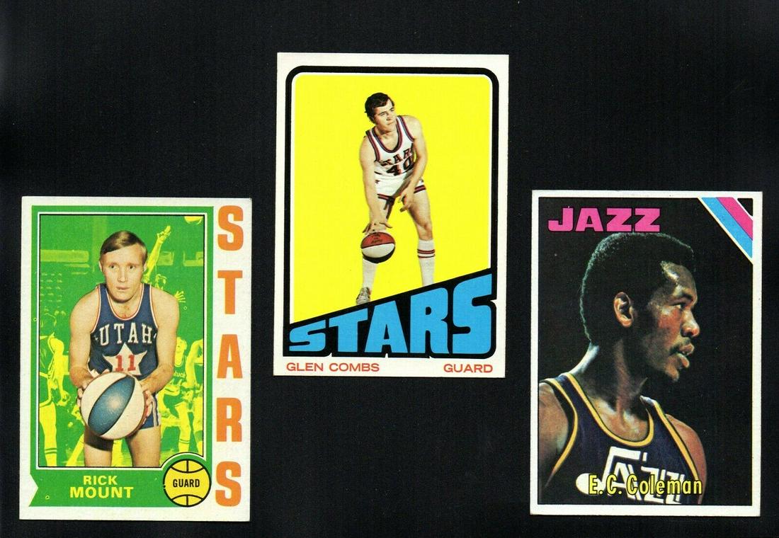 VINTAGE UTAH JAZZ NBA BASKETBALL CARDA: 1970'S UTAH STARS/JAZZ LOT RICK MOUNT, E.C. COLEMAN, GLEN COMBS, EXCELLENT