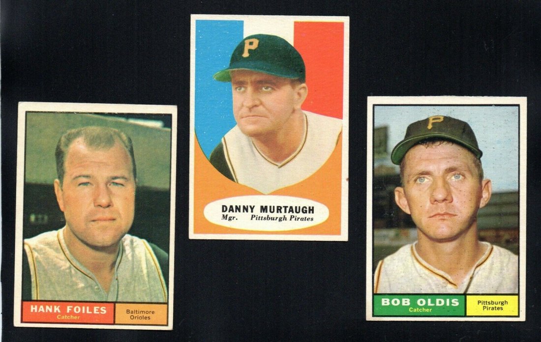 1961 TOPPS BASEBALL PITTSBURGH PIRATES LOT NRMT: 1961 TOPPS PIRATES LOT #149 BOB OLDIS, #138 DANNY MURTAUGH, #277 HANK FOILES