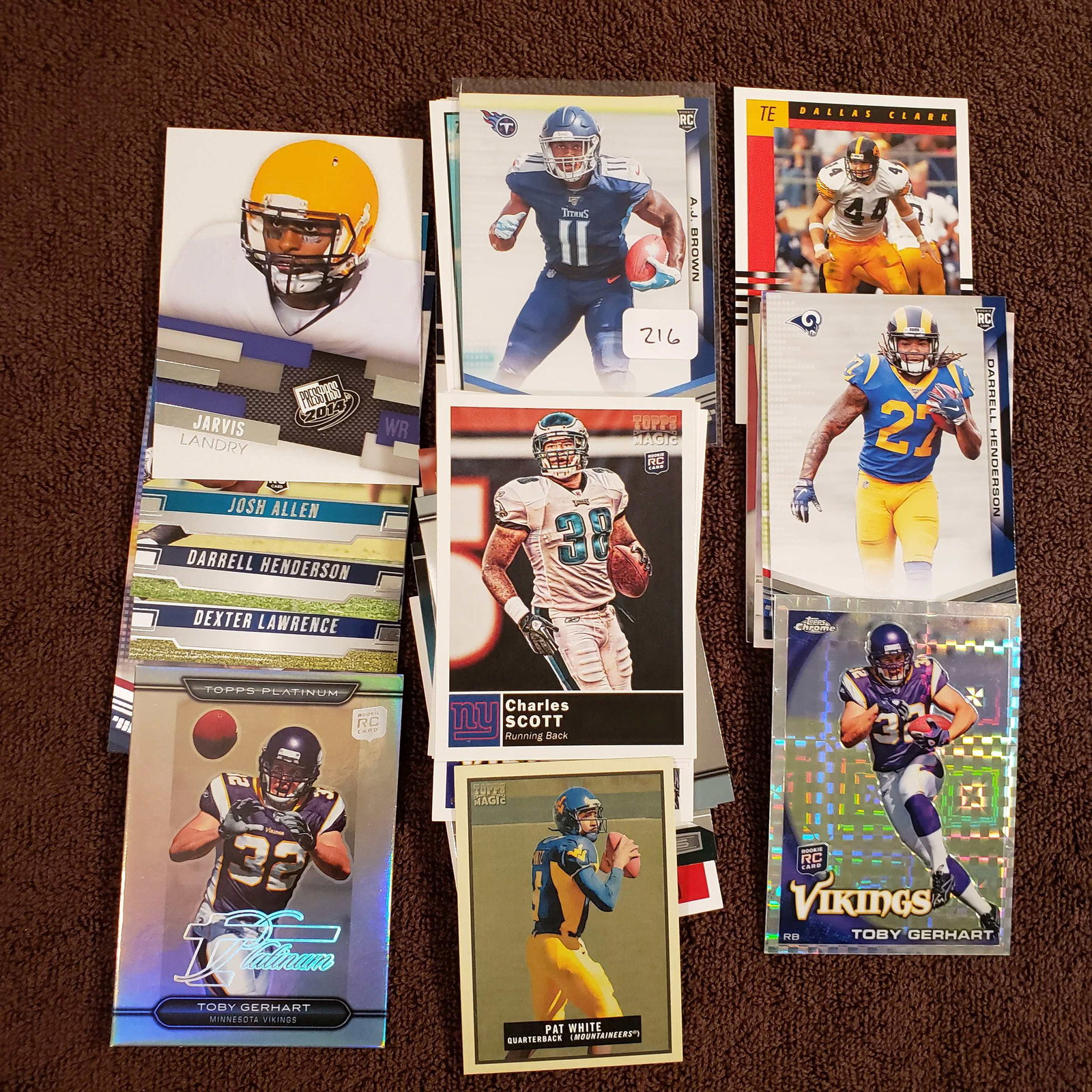 LOT OF 50 NFL FOOTBALL ROOKIE CARDS: HOLLYWOOD AJ BROWN, CJ SPILLER, DALLAS CLARK, PAT WHITE MINI, MICHAEL CRABTREE