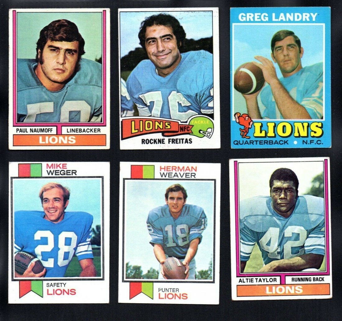 VINTAGE DETROIT LIONS FOOTBALL CARDS: 1970'S DETROIT LIONS LOT 1970'S TOPPS GREG LANDRY ROOKIE, WEGER NAUMOFF, TAYLOR