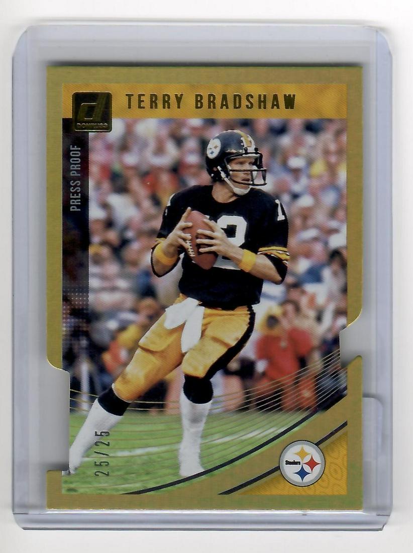 TERRY BRADSHAW DIE-CUT SUPER SHORT PRINT 25/25: RARE TERRY BRADSHAW 2018 PANINI DONRUSS DIE-CUT GOLD FOIL NUMBERED TO 25 LAST CARD IN THE PRINT RUN 25/25