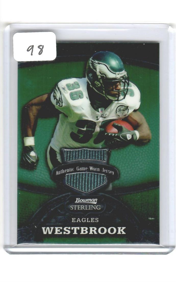BRIAN WESKBROOK PHILA EAGLES #'D GAME USED JERSEY CARD: 2008 BOWMAN STERLING AUTHENTIC GAME USED PATCH 022/249
