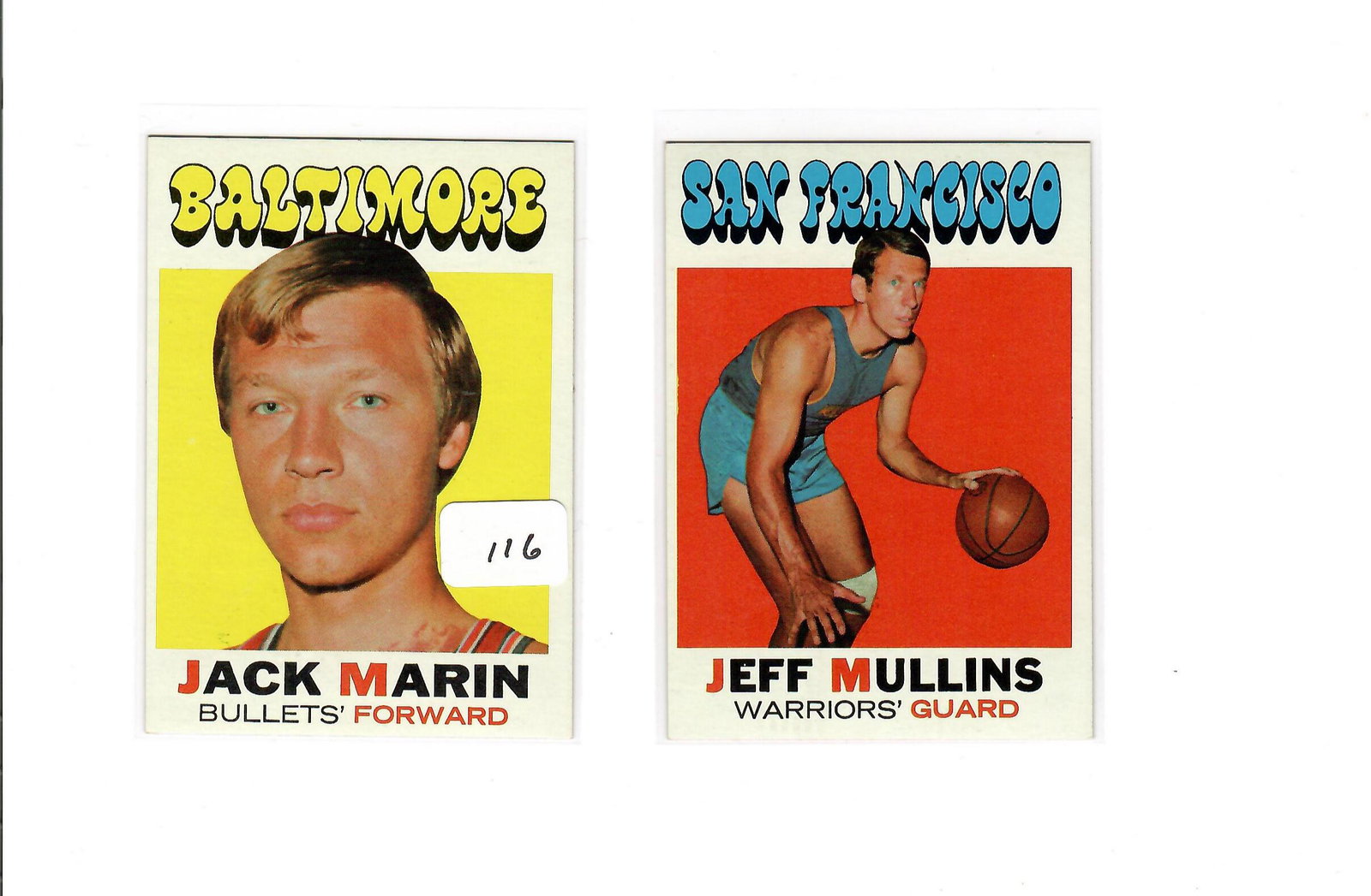 1971-72 TOPPS BASKETBALL JACK MARIN, JEFF MULLINS: 1971-72 TOPPS BASKETBALL JACK MARIN, JEFF MULLINS