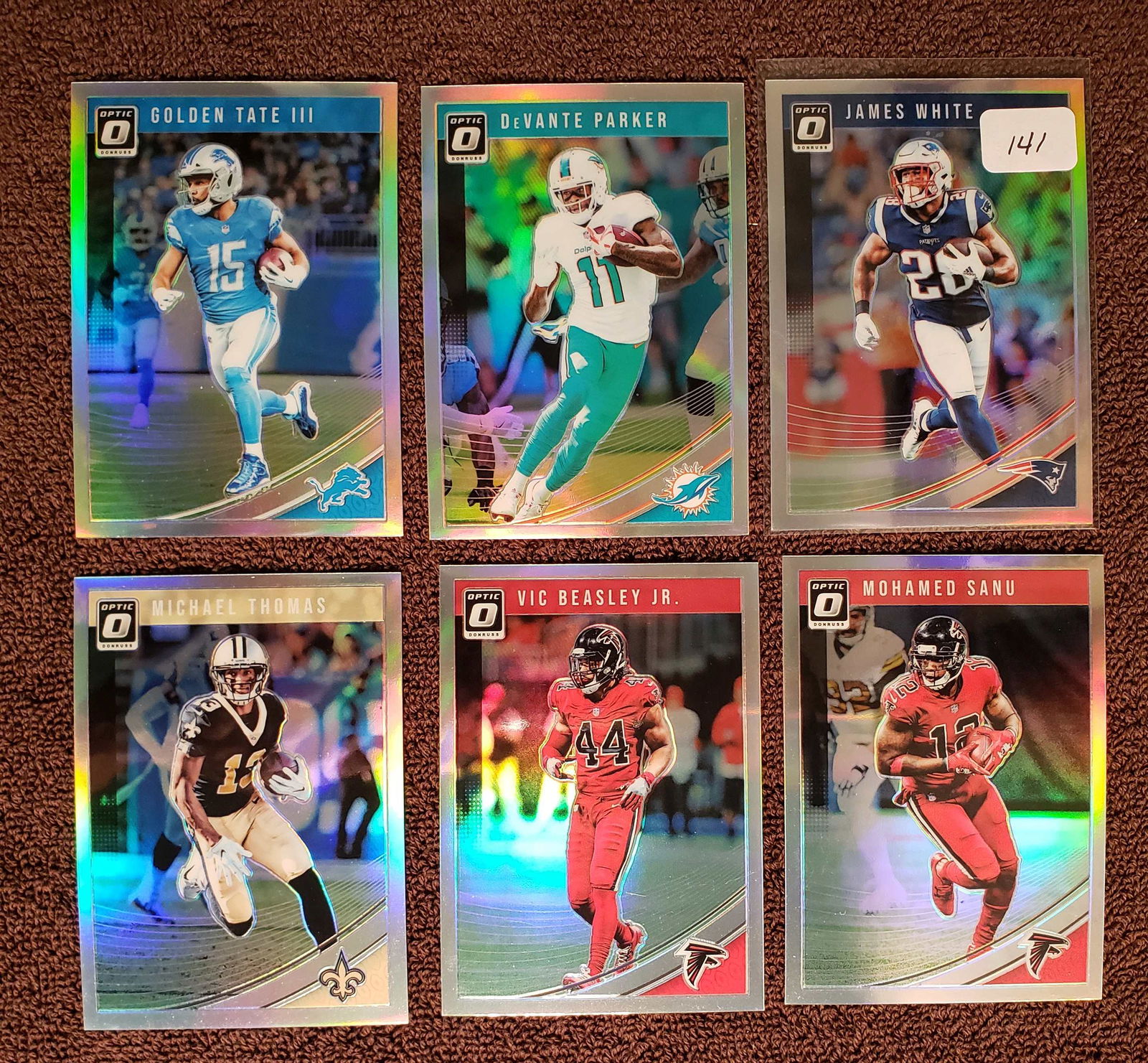 LOT OF 6 PANINI OPTIC SILVER HOLO PRIZM SPS: MICHAEL THOMAS, JAMES WHITE, GOLDEN TATE
