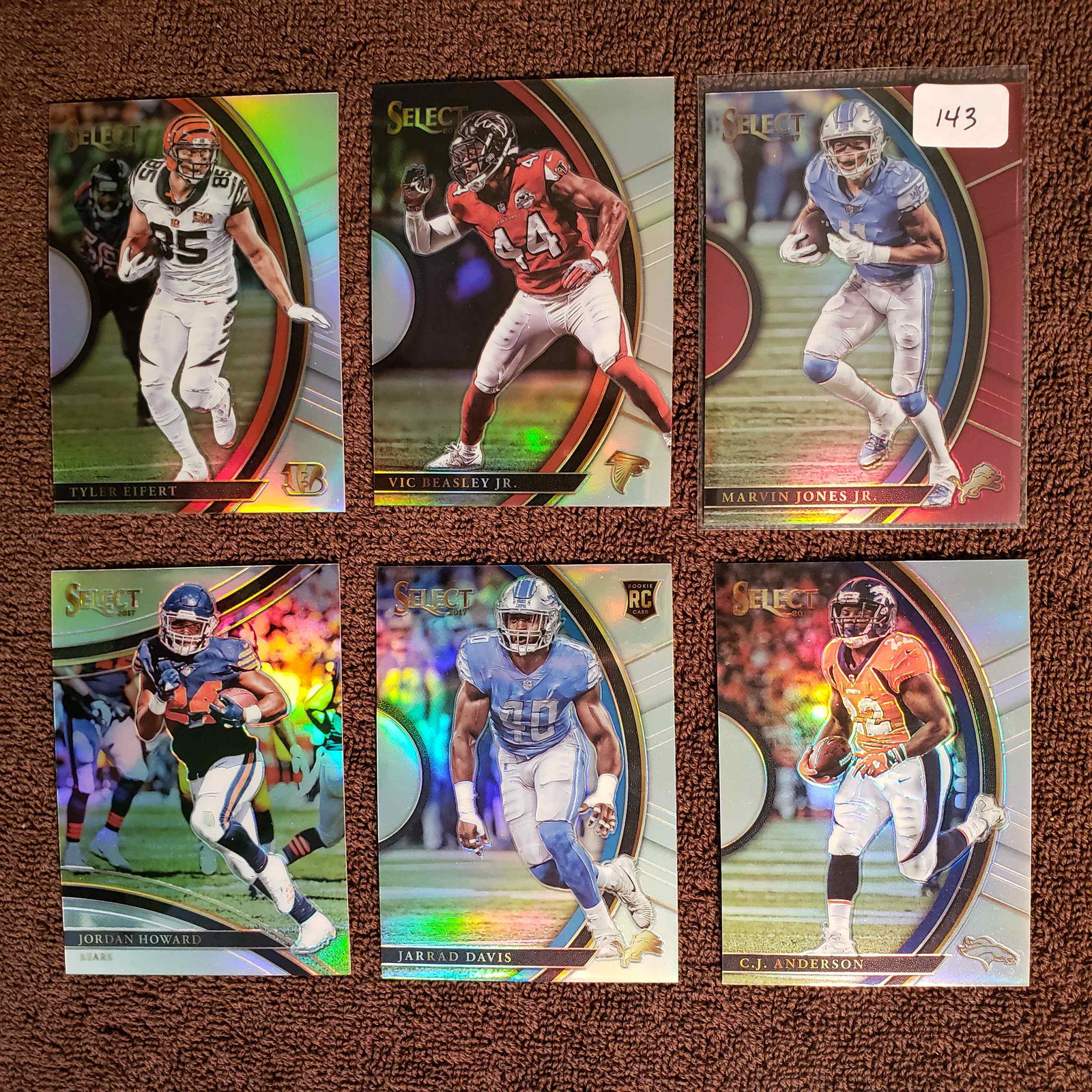2017 PANINI SELECT FOOTBALL SILVER AND RED PRIZMS: MARVIN JONES JR RED PRIZM 66/99, JORDAN HOWARD, CJ ANDERSON