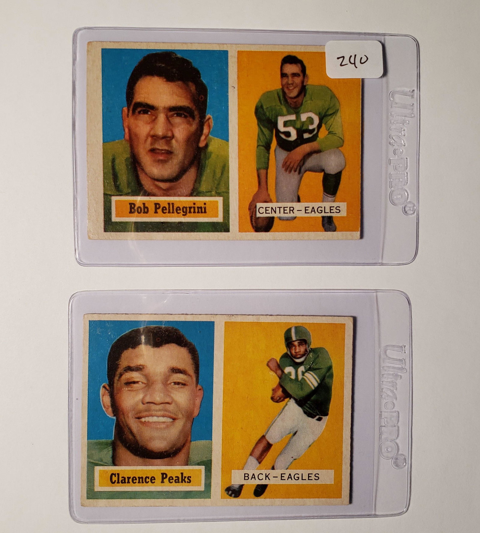 1957 TOPPS FOOTBALL PHILADELPHIA EAGLES LOT VGEX: BOB PELLEGRINI, CLARENCE PEAKS
