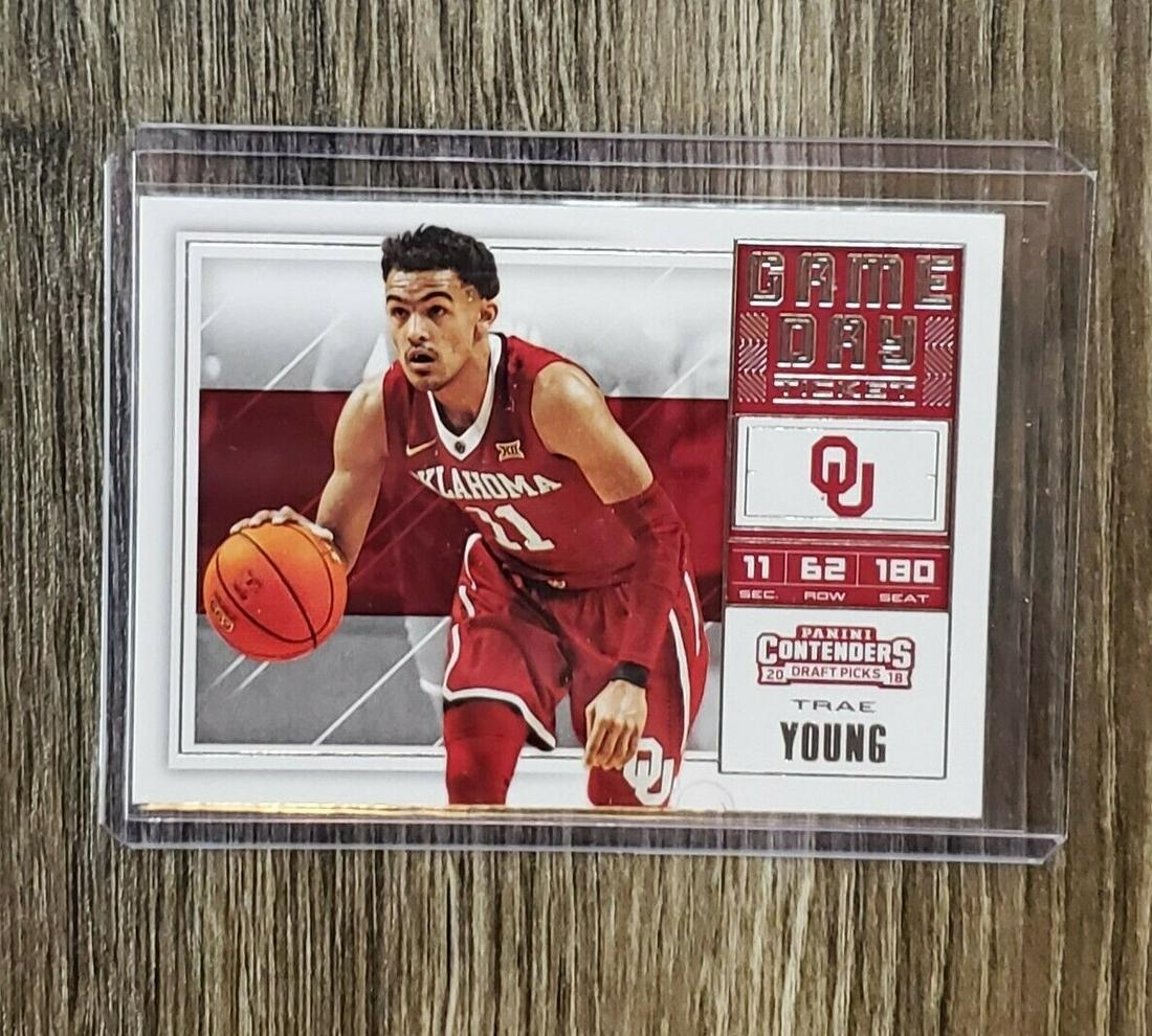 GTRAE YOUNG SOONERS/ATL HAWKS ROOKIE CARD: 2018-19 Panini Contenders Draft Picks Game Day Tickets #6 Trae Young Rookie Card