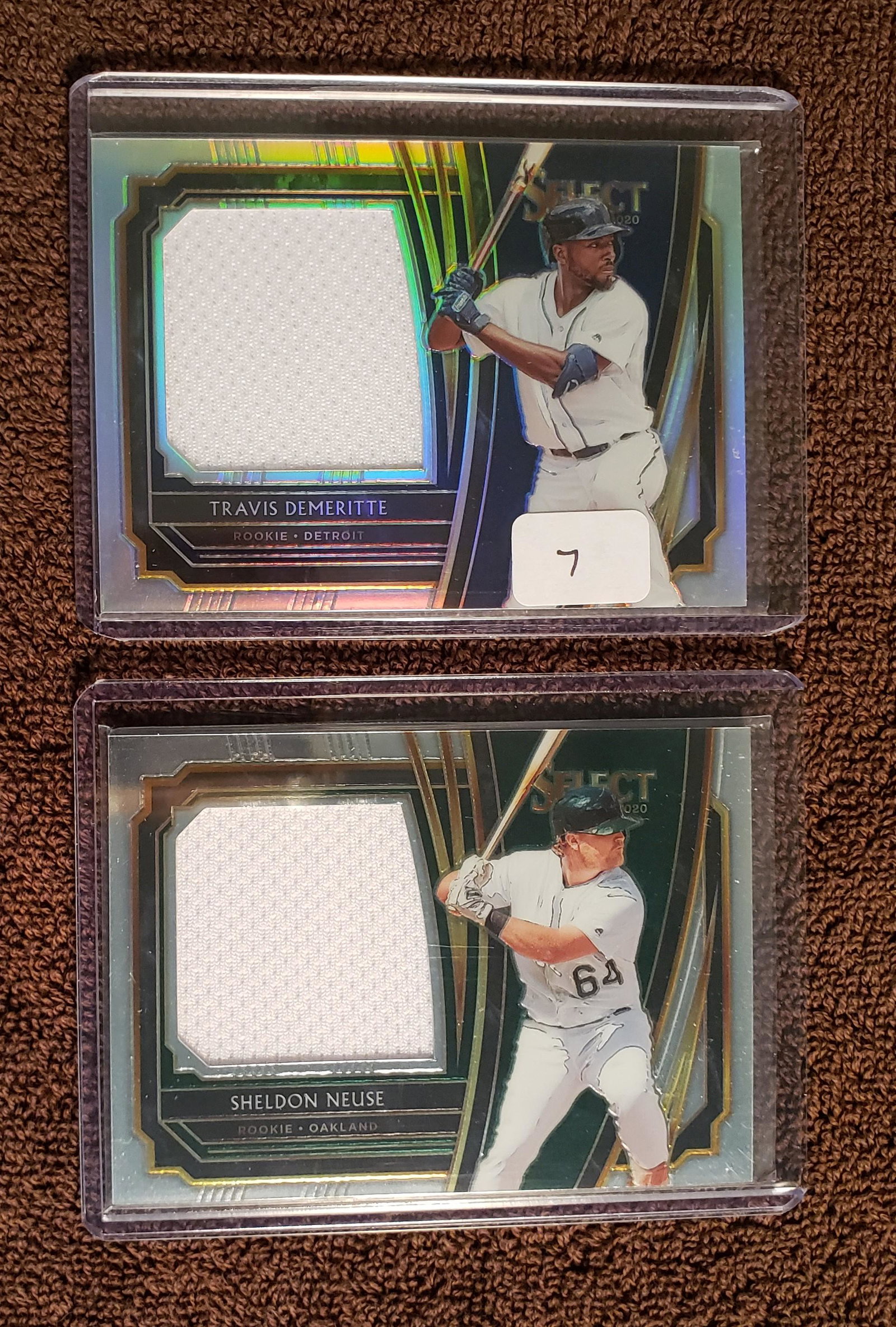 2020 PANINI SELECT BASEBALL JUMBO JERSEY ROOKIE CARDS: TRAVIS DEMERITTE DET. TIGERS ROOKIE SILVER PRIZM 155/250 & SHELDON NEUSE OAKLAND A'S ROOKIE