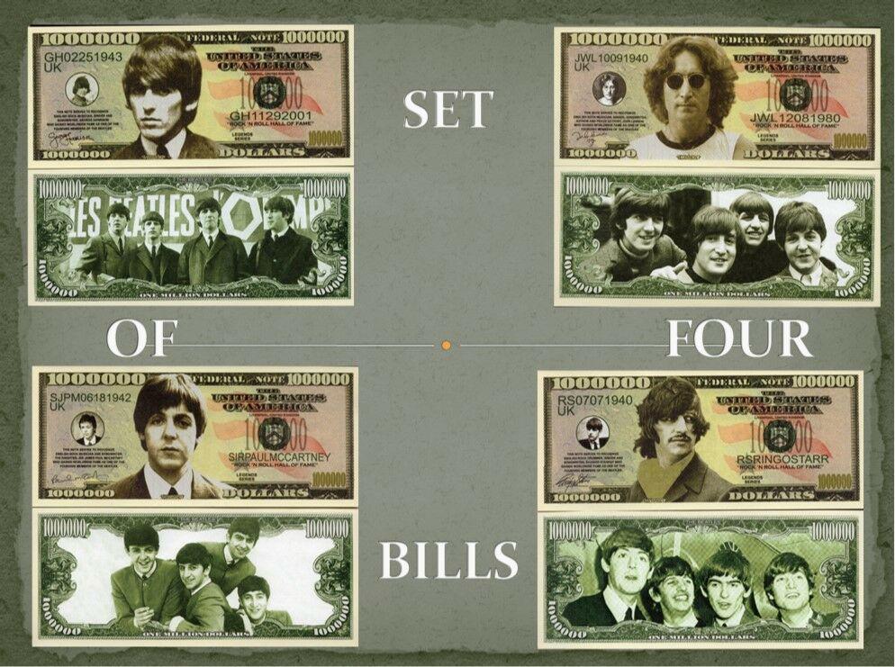 THE BEATLES 1 MILLION DOLLAR BILLS FULL SET! NOVELTY: 1-Set of 4 Bills-1 each of John, Paul, George and Ringo