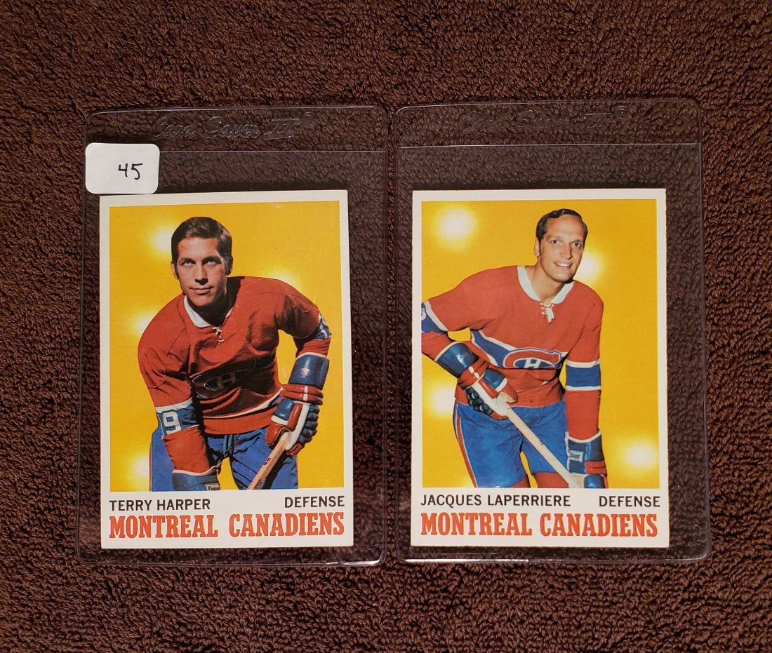 1970 TOPPS HOCKEY CARDS EXMT CONDITION: NICE LOT OF '70 TOPPS HOCKEY CARDS #52 JACQUES LAPERRIERE, #53 TERRY HARPER MONTREAL CANADIENS