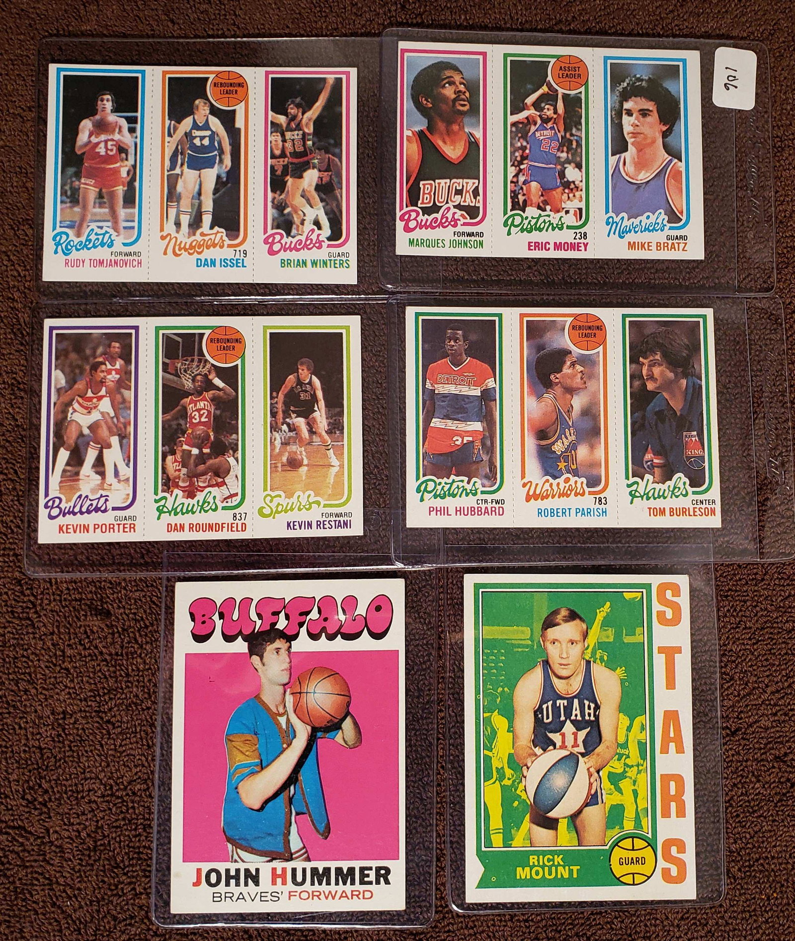 LOT OF 6 VINTAGE ICE HOCKEY TRADING CARDS: LOT OF 6 CARDS 1971 JOHN HUMMER, 1974 RICK MOUNT, 1980-81 PANELS KEVIN PORTER, RUDY TOMJANOVICH, ROBERT PARISH