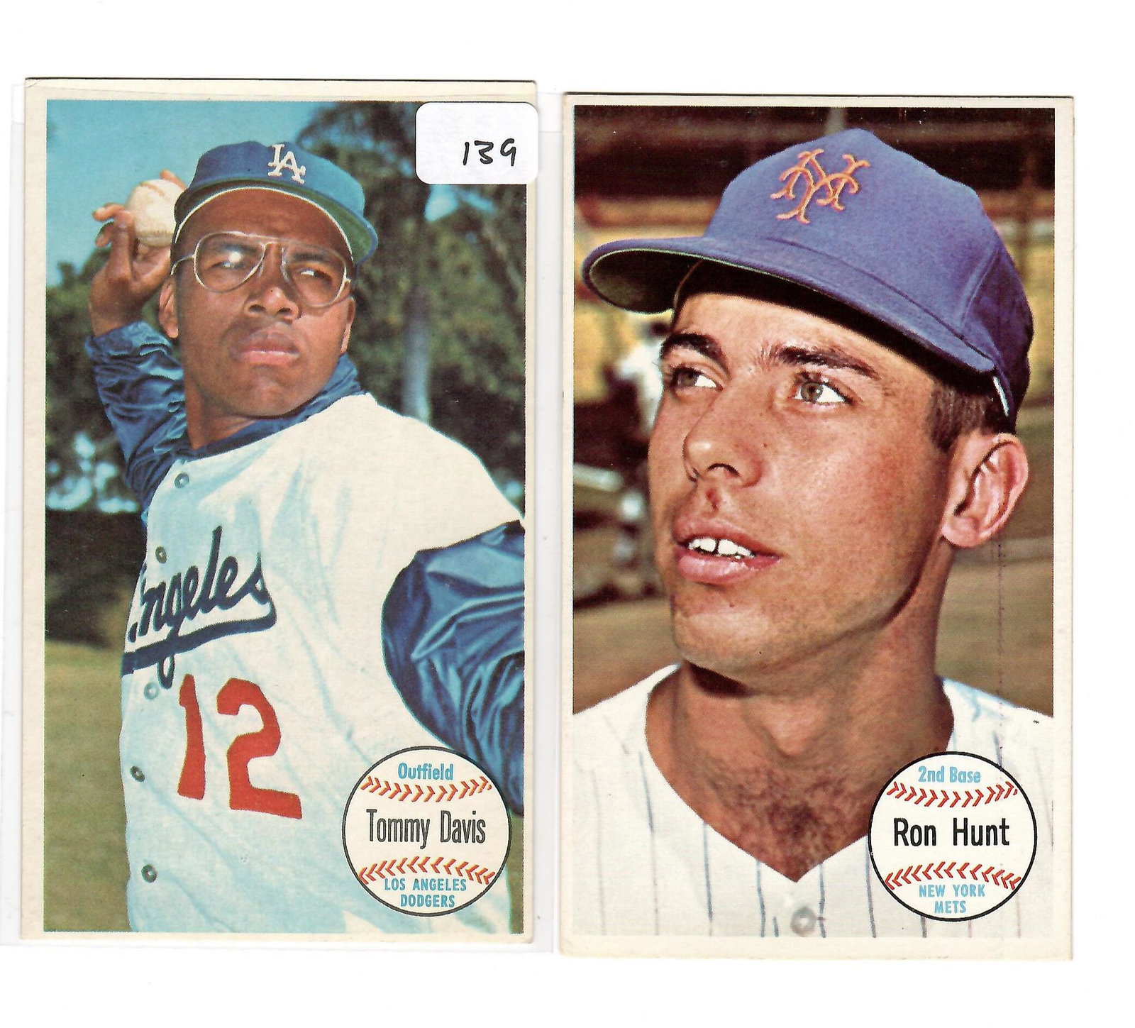 HIGH GRADE 1964 TOPPS GIANTS LARGE CARDS EXMT+: TOMMY DAVIS LA DODGER, RON HUNT NY METROPOLITANS