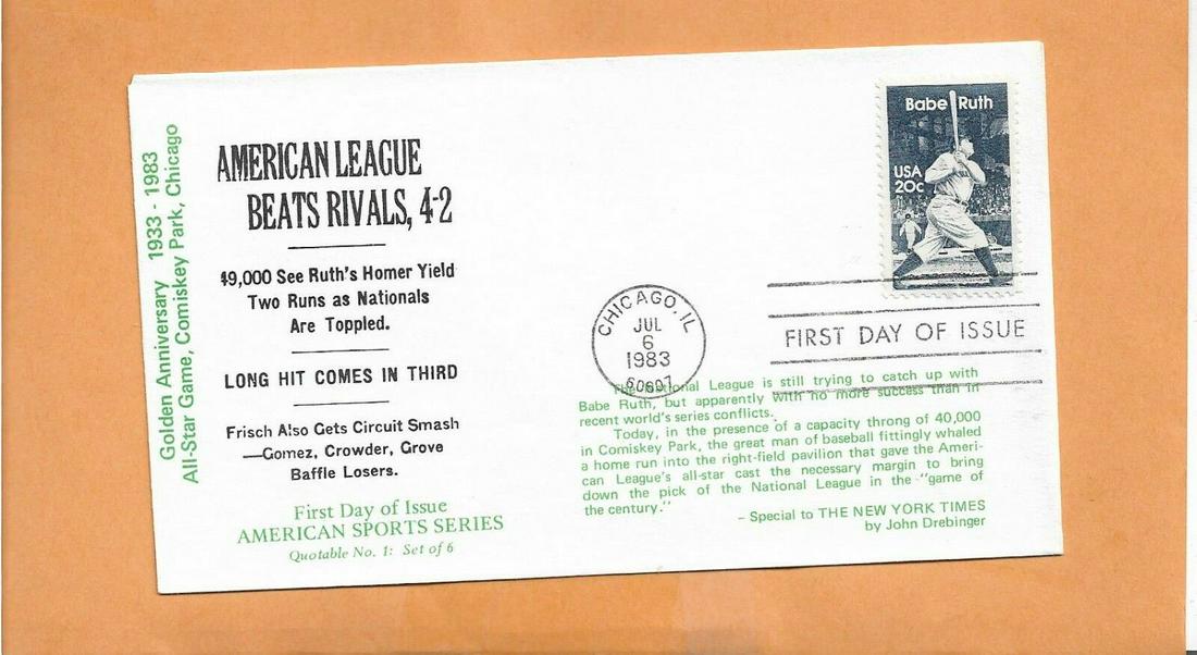 BABE RUTH/1933 ALL-STAR GAME COMISKEY PARK FIRST DAY: BABE RUTH/1933 ALL-STAR GAME FIRST DAY COVER