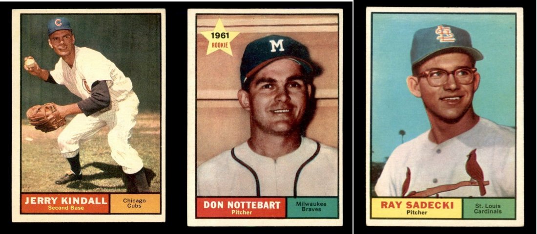 LOT OF 2 VINTAGE 1961 TOPPS BASEBALL CARDS EX-EX+ AND: 1961 Topps #119 Siebern/Bauer/Lumpe A s Big Armor EX+, 1961 Topps #184 Steve Bilko VGEX