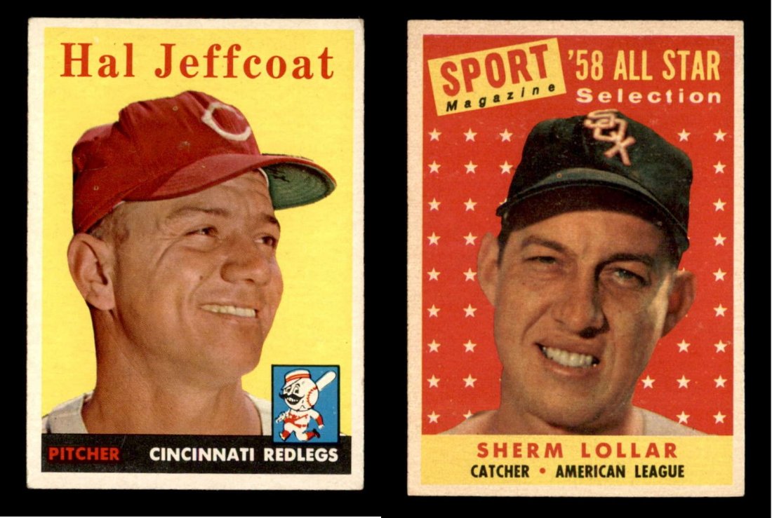 LOT OF 2 1958 TOPPS BASEBALL CARDS: 1958 Topps #294 Hal Jeffcoat, 1958 Topps #491 Sherm Lollar AS EX+