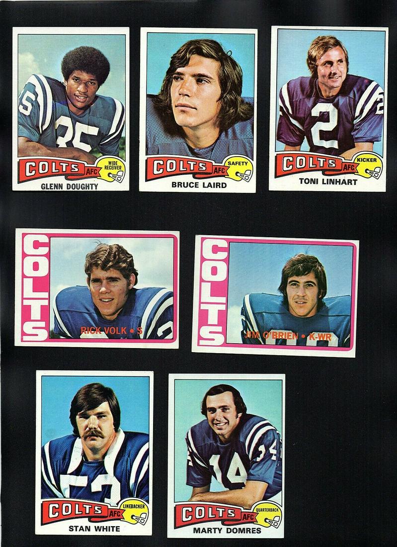 VINTAGE 1970'S BALTIMORE COLTS FOOTBALL CARDS EXMT: 1972, 1975 TOPPS JIM O'BRIEN RC, RICKY VOLK, GLENN DOUGHTY