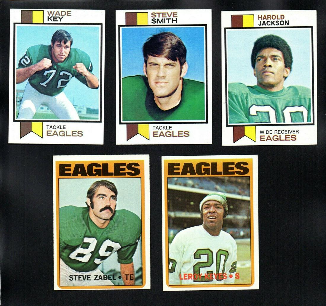 VINTAGE PHILADELPHIA EAGLES FOOTBALL CARDS: 1972 1973 TOPPS WADE KEY, LEROY KEYES, HAROLD JACKSON EXMT+