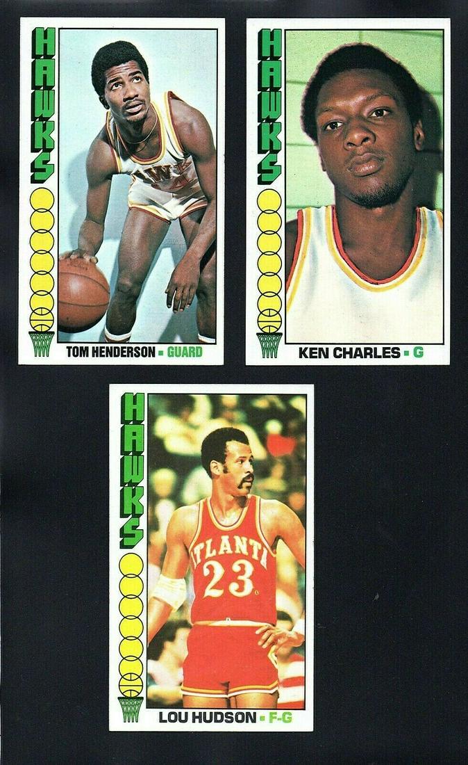 1976 TOPPS BASKETBALL CARDS JUMBO 3x5 CARDS NRMT: 1976-77 TOPPS #121 KEN CHARLES #96 LOU HUDSON #8 TOM HENDERSON