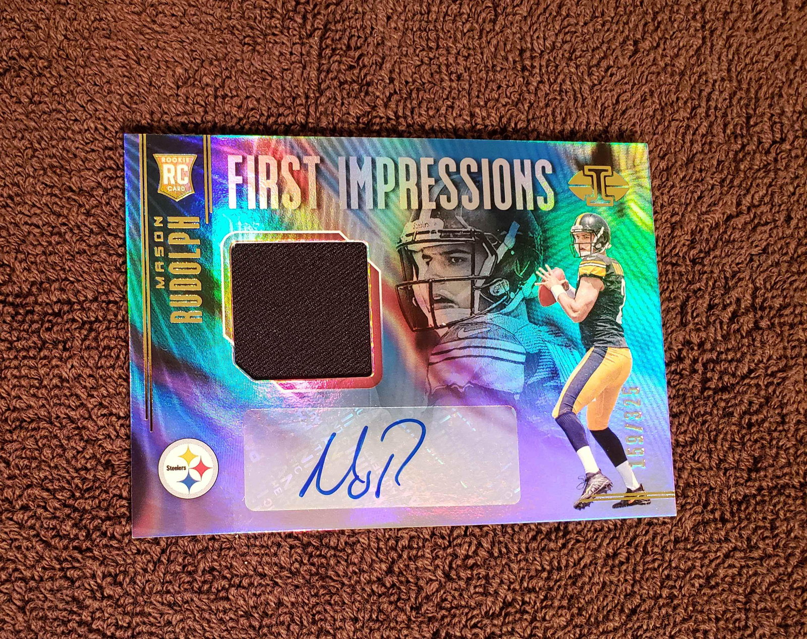 MASON RUDOLPH PITTSBURGH STEELERS ROOKIE PATCH AUTO: MASON RUDOLPH AUTOGRAPHED MEMEORABILIA ROOKIE CARD NUMBERED 159/395