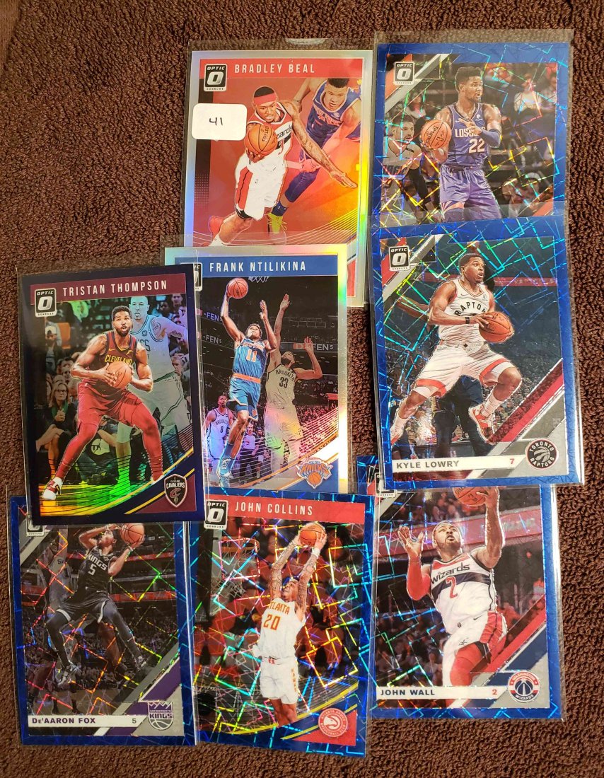 LOT OF 8 PANINI OPTIC HOLO PRIZM PARALLELS: JOHN COLLINS BLUE VELOCITY, TRISTAN THOMPSON PURPLE HOLO, BRADLEY BEAL SILVER HOLO