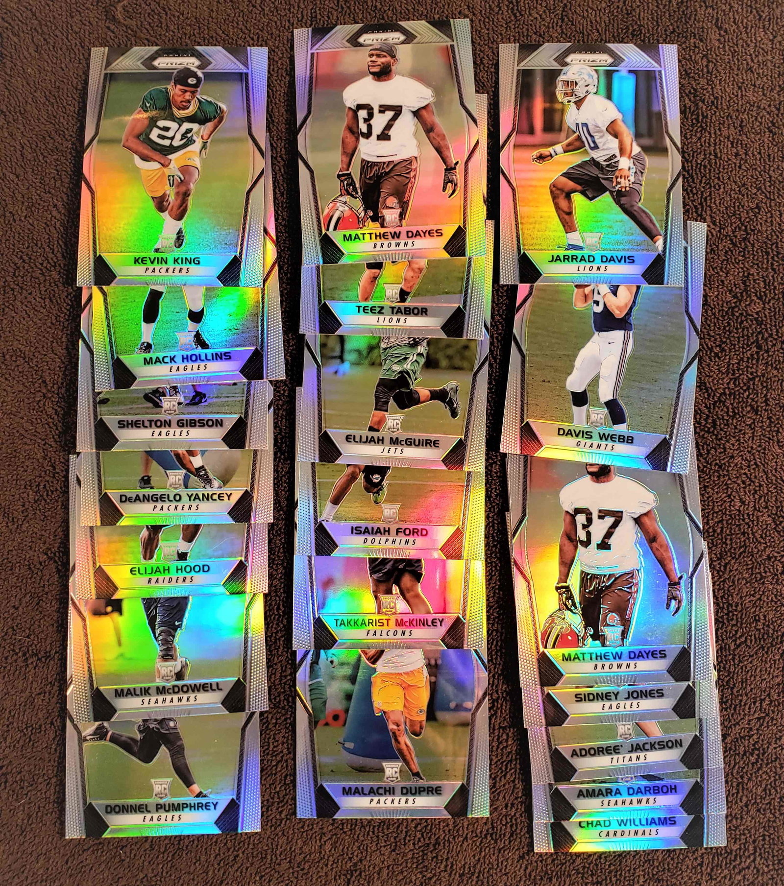 LOT OF 20 PANINI PRIZM SILVER PRIZM ROOKIE CARDS: 2017 PANINI PRIZM ROOKIE LOT ALL SILVER PRIZMS