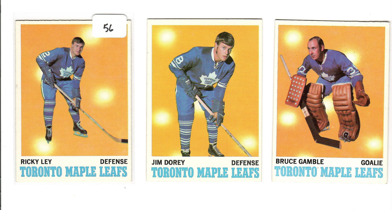 VINTAGE 1970 TOPPS HOCKEY CARDS: RICKY LEY, JIM DOREY, BRUCE GAMBLE TORONTO MAPLE LEAFS
