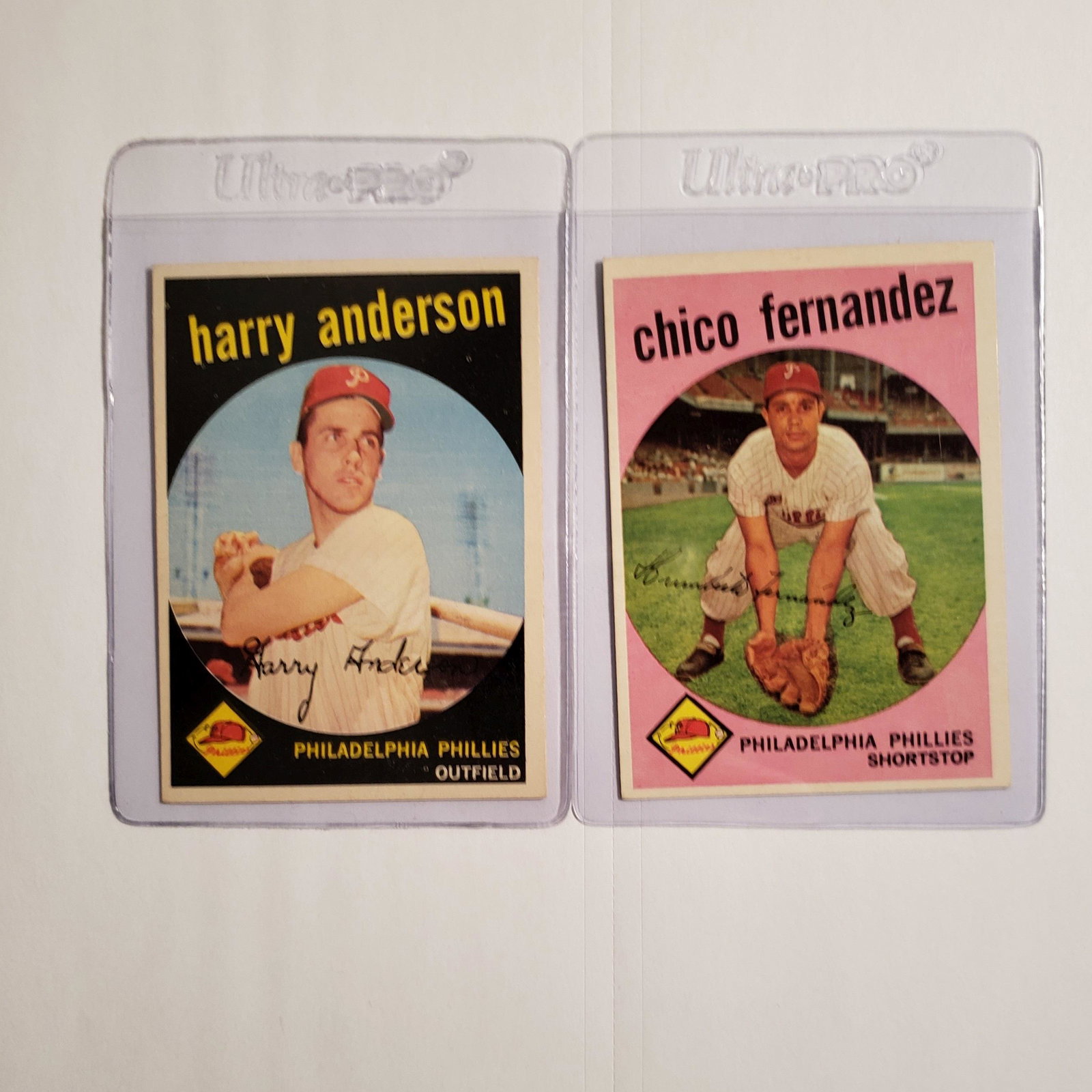 1959 TOPPS BASEBALL CARDS EXMT CONDITION: CHICO FERNANDEZ AND HARRY ANDERSON PHILADELPHIA PHILLIES