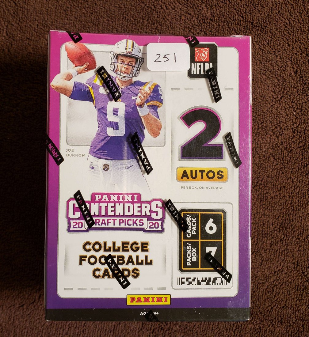2020 PANINI CONTENDERS NFL DRAFT BLASTER BOX: FIND 2 AUTOS PER BOX ON AVERAGE. FIRST CARDS FOR LSU HEISMAN WINNER JOE BURROW, JALEN HURD,ALABAMA/ MIAMI DOLPHINS TUA TAGOVAILOA
