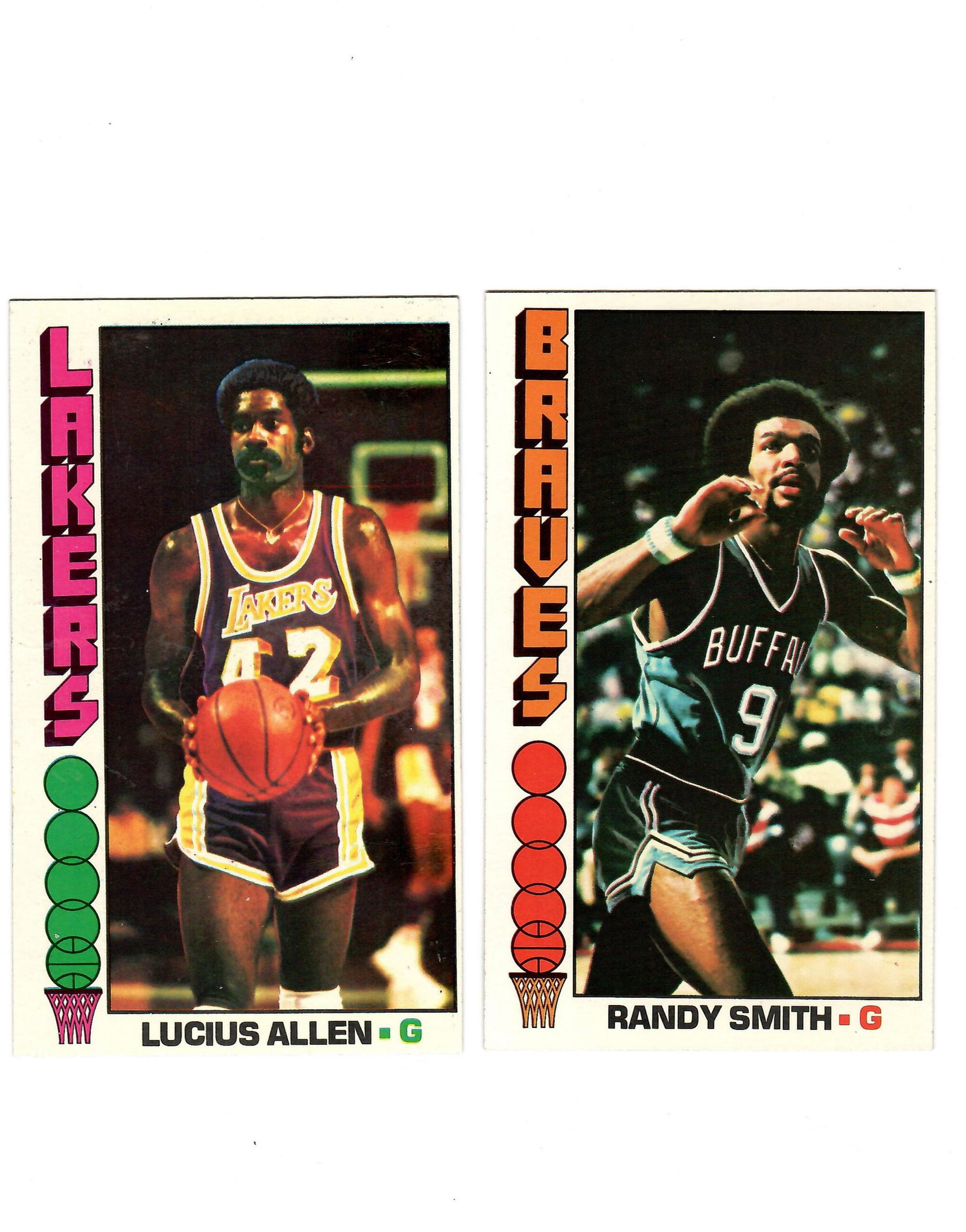 LOT OF 2 1976 TOPPS BASKETBALL CARDS LARGE 3X5 CARDS: RANDY SMITH BUFFALO BRAVES, LUCIUS ALLEN LA LAKERS