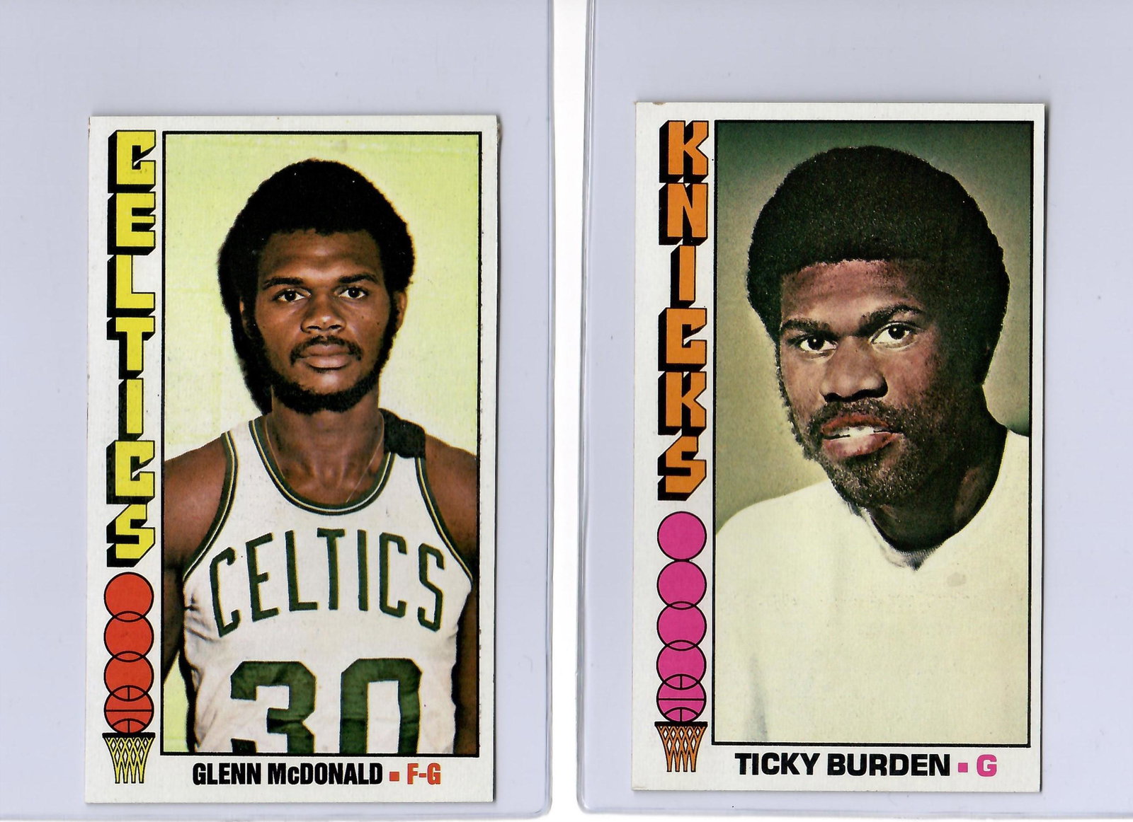 LOT OF 2 1976 TOPPS BASKETBALL CARDS LARGE 3X5 CARDS: GLENN McDONALD CLETICS, TICKY BURDEN NY KNICKS