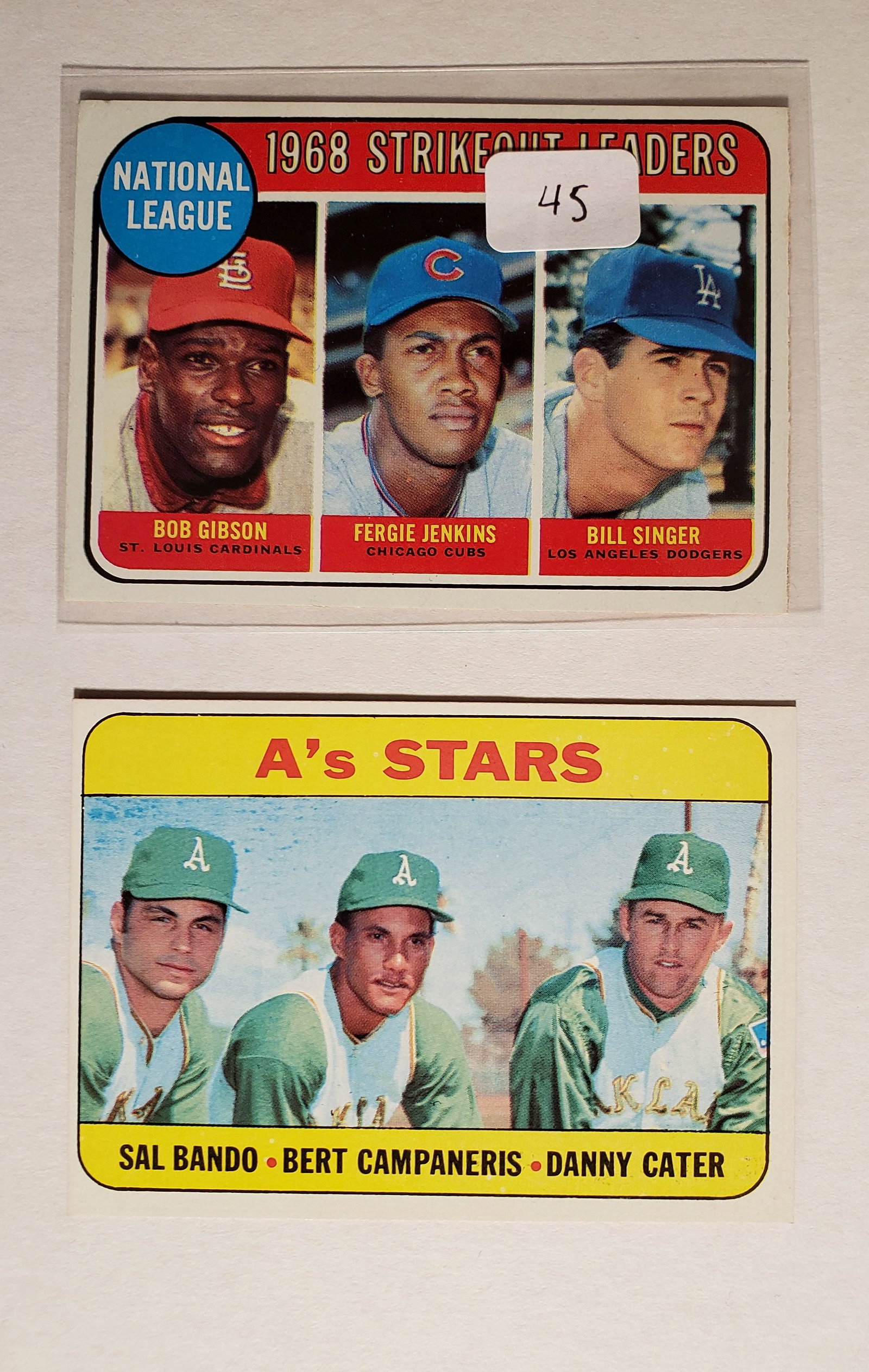 1969 TOPPS BASEBALL EXMT CONDITION: 1969 Topps #12 Gibson/Jenkins/Singer NL Strikeout Leaders & #556 Bando/Campaneris/Cater A s Stars