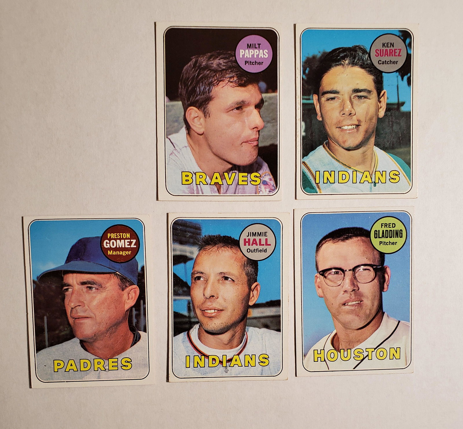 1969 TOPPS BASEBALL EXMT CONDITION: 1969 Topps #19 Ken Suarez, #58 Fred Gladding EX/EX+, #61 Jimmie Hall, #74 Preston Gomez MANAGER, #79 Milt Pappas