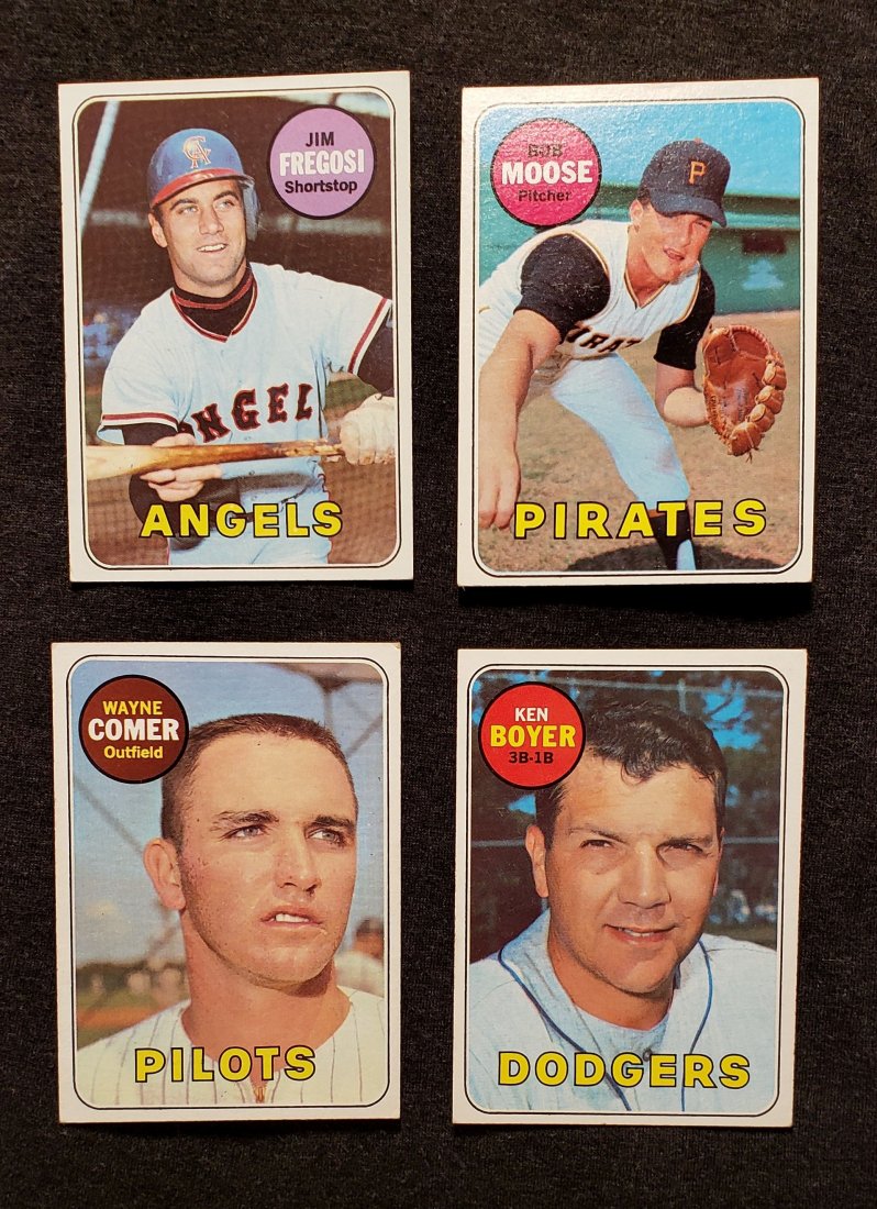 1969 TOPPS BASEBALL EXMT CONDITION: 1969 Topps #346 Wayne Comer RC, #365 Jim Fregosi, #409 Bob Moose, #379 Ken Boyer EX+