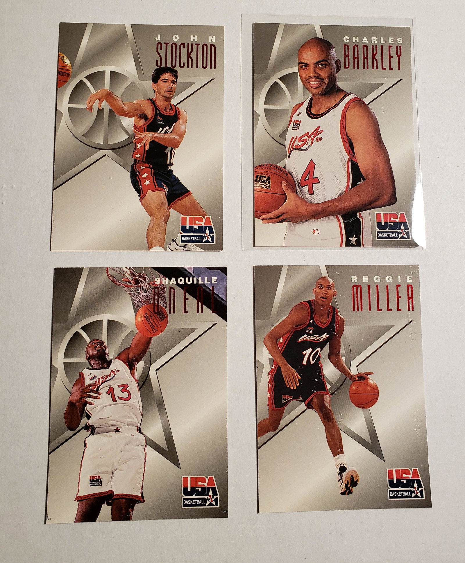 LOT OF 4 TEXACO USA BASKETBALL CARDS: SHAQ, CHARLES BARKLEY, REGGIE MILLER, JOHN STOCKTON