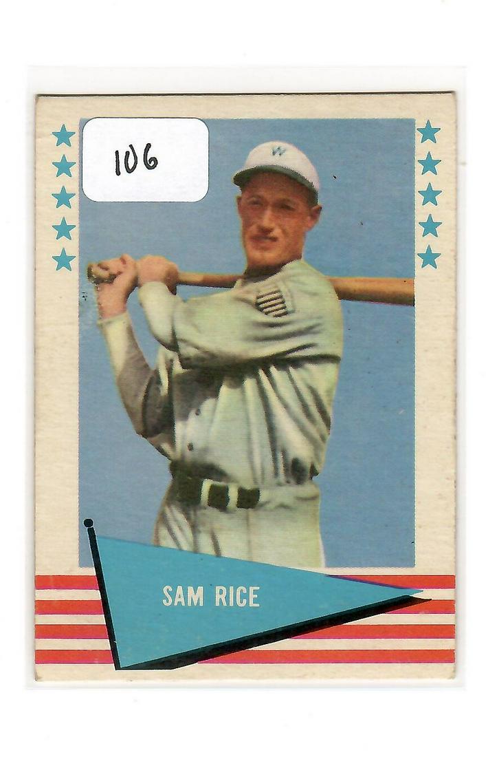 1961 Fleer BASEBALL #70 Sam Rice EXMT/EXMT+: The 1961 Fleer BASEBALL GREATS FEATURING 154 RETIRED PLAYERS WITH 98 HALL OF FAMERS. ISSUED IN 2 SERIES FROM '61-62. The 2nd series introduces players that were really good, but never received the att
