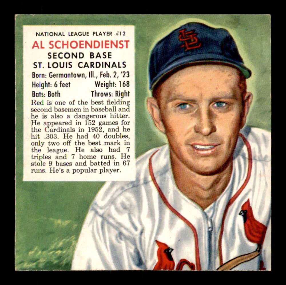 VINTAGE REDMAN CHEWING TABACCO CARD: 1953 Red Man National League #12 Red Schoendienst ST. LOUIS CARDS EXMT