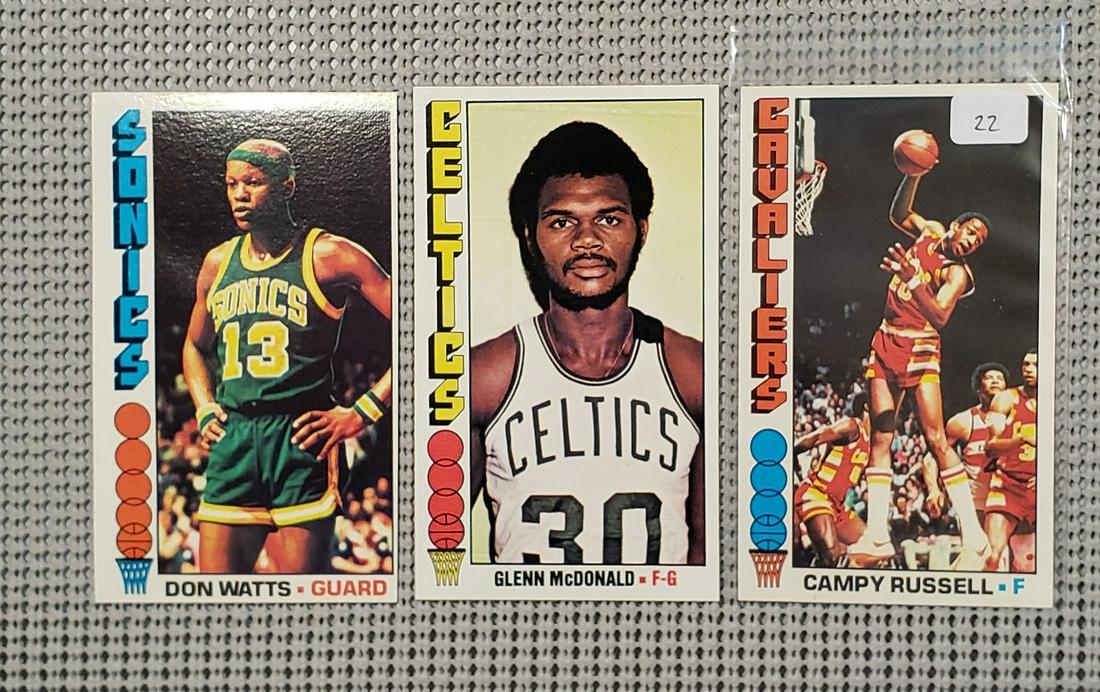 1976 TOPPS BASKETBALL JUMBO CARDS EX-EXMT CONDITION: CAMPY RUSSELL, DON WATTS, GLENN MCDONALD