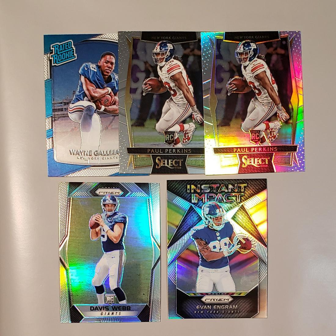 NEW YORK GIANTS ROOKIE CARDS: PAUL PERKINS, WAYNE GALLMAN, DAVIS WEBB