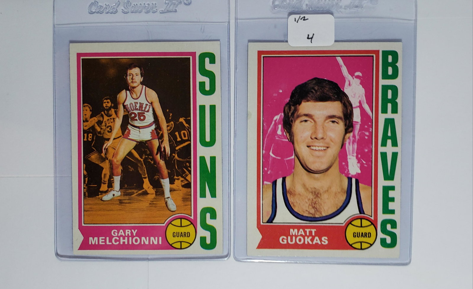 1974-75 TOPPS BASKETBALL CARDS #71, 117 EXMT: GARY MELCHIONNI, MATT GOUKAS