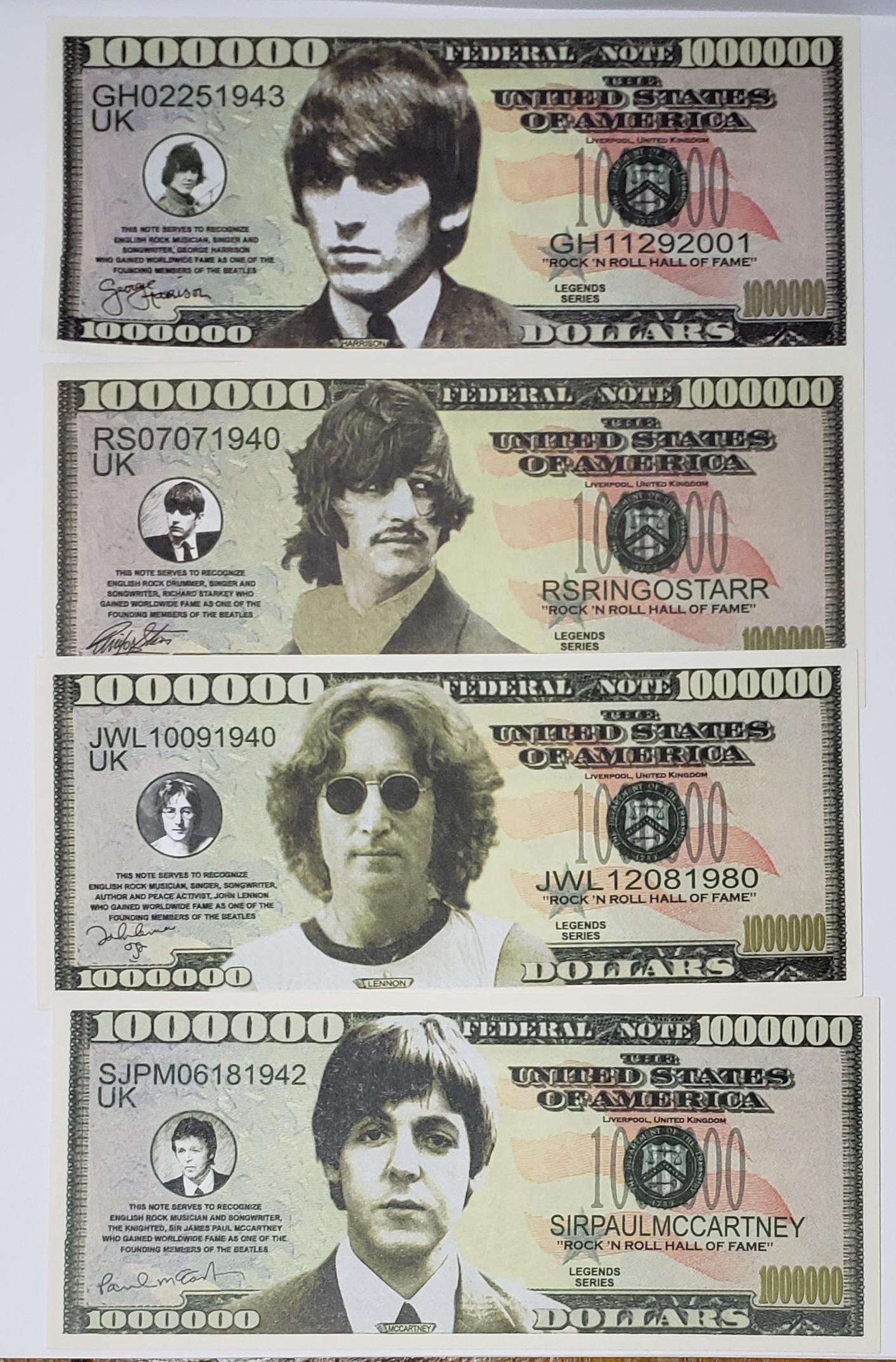 THE FAB 4 JOHN PAUL GEORGE AND RINGO MILLION $ NOTE (1 of 2)