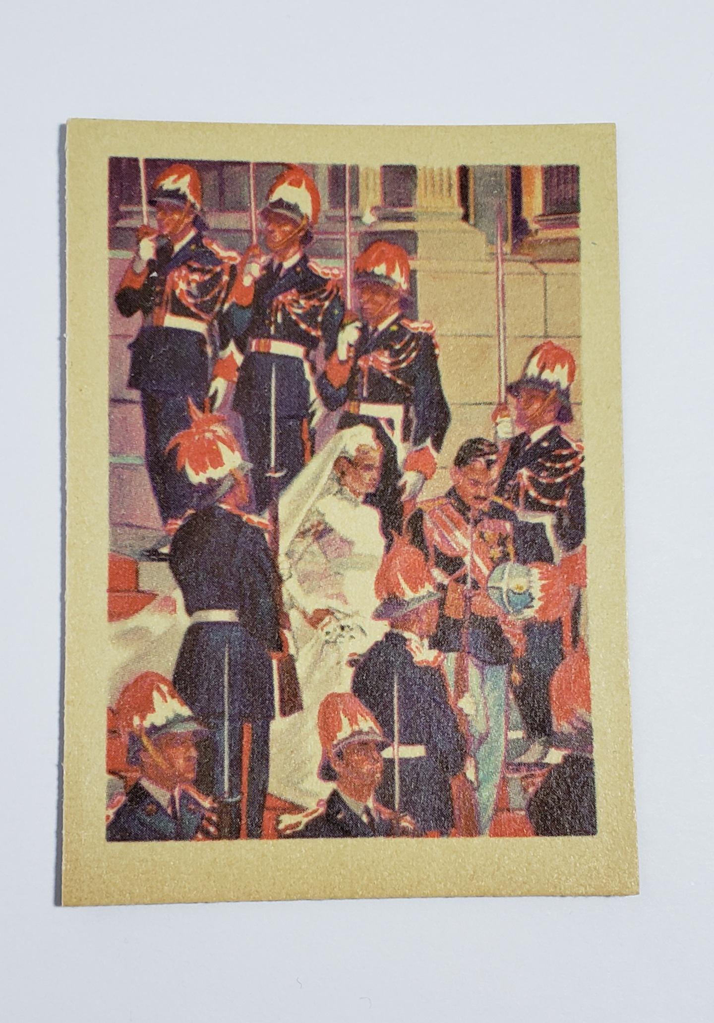 1956 GUM INC. ADVENTURE TRADING CARD: ROYAL WEDDING OF THE YEAR CARD #57 GRACE KELLY MARRYS PRINCE RANIER