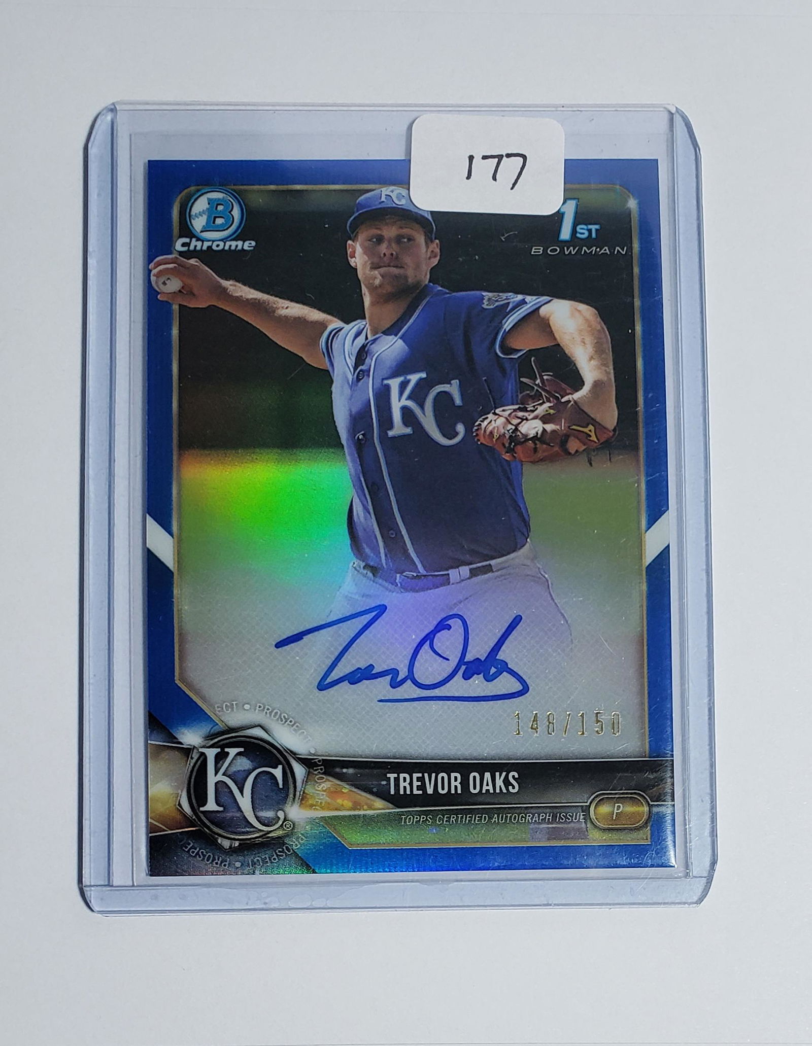 TREVOR OAKS ROYALS IST BOWMAN CHROME BLUE AUTO 148/150 (1 of 1)
