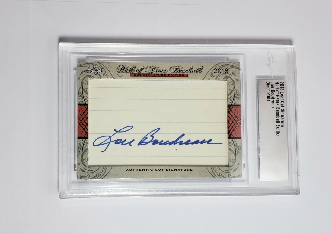 LOU BOUDREAU HALL OF FAMER SLABBED CUT SIGNATURE CARD (1 of 2)